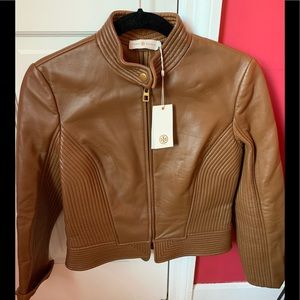 Tory Burch Calista Leather Riding Jacket